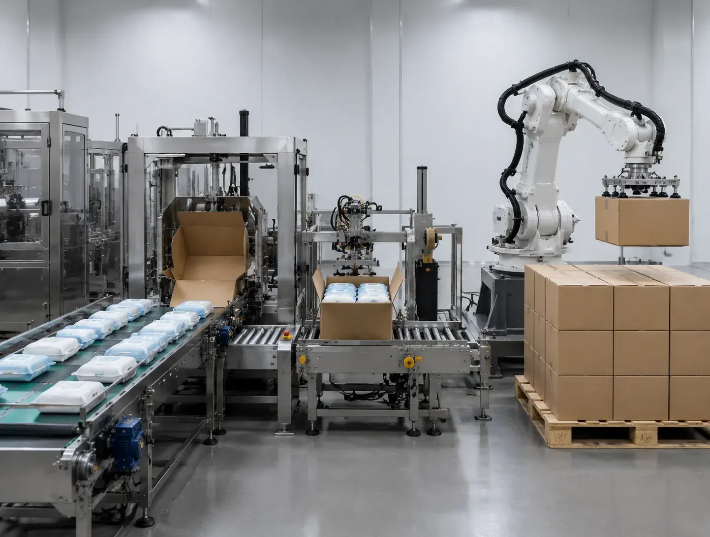 Illustrative automated packing cell with a robotic carton handler