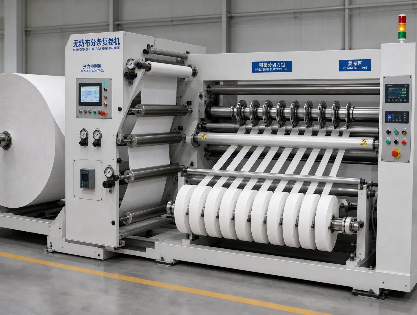 Non-woven roll slitting equipment used as demo capability media