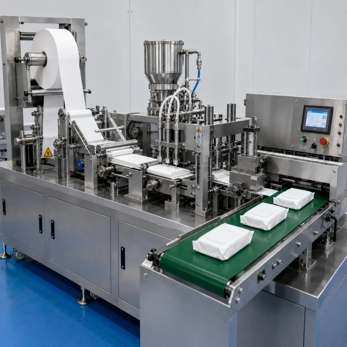 Wet-wipe folding and packing equipment used as demo capability media